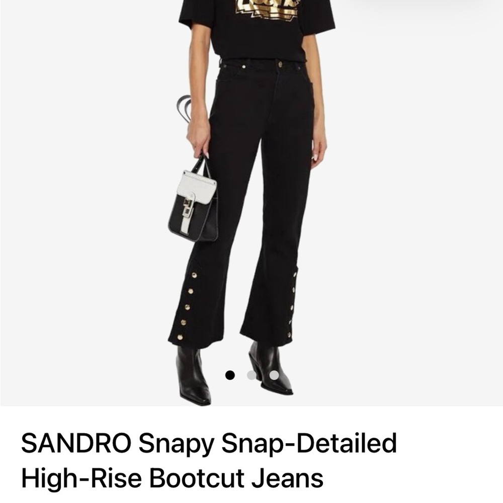 Sandro Black High-Rise Bootcut Pants with Snap Details